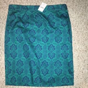 J Crew Green Blue Paisley Pencil Skirt NWT Size 8